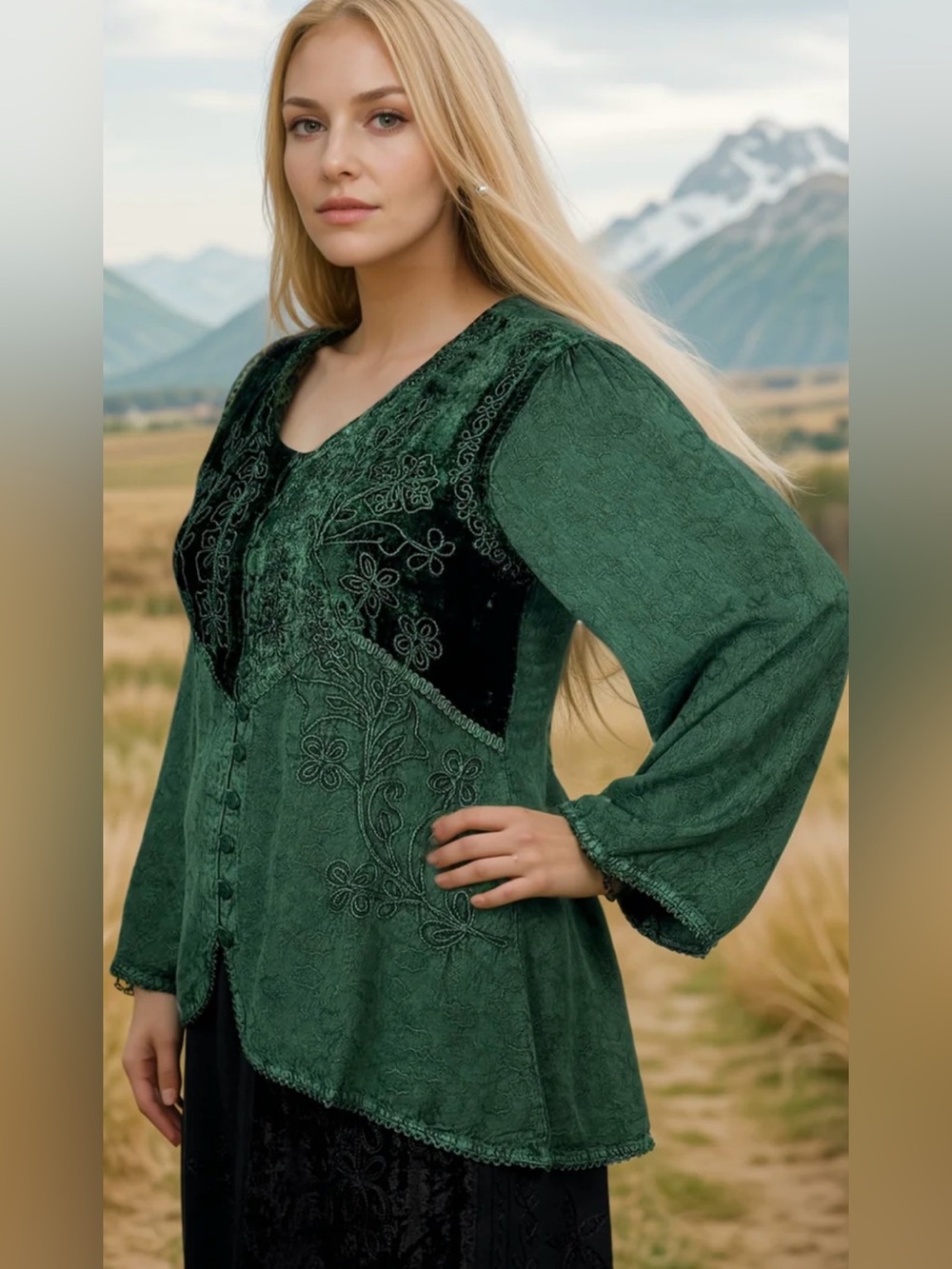 Women’s AGAN TRADERS Embroidered Long Sleeve Tunic Blouse Top Size L